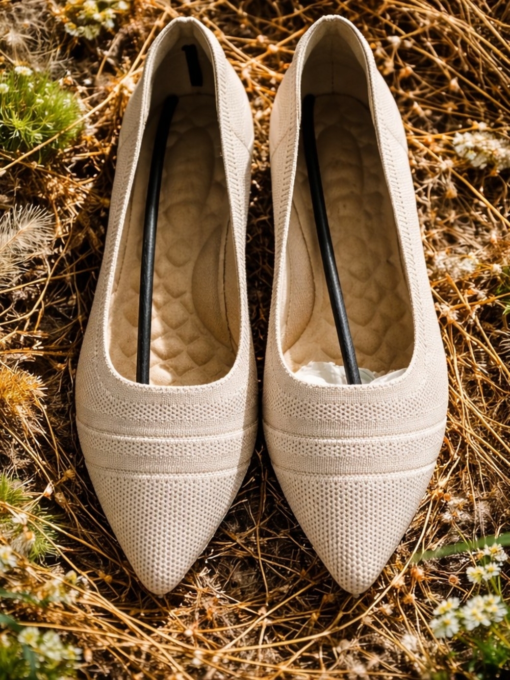 Knit Pointed in Cream — Women's Kitten Heel Pumps
